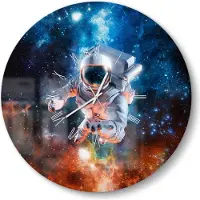 DEQORI Glasuhr Ø50 cm Römisch 'Schwereloser Astronaut' Wanduhr Glas Uhr Design leise