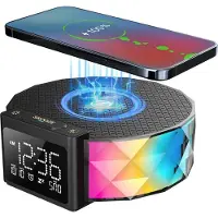 Slyrun Digitaler Wecker mit 15W Schnellladung, RGB-Nachtlicht in 5 Farben, Schlummermodus, 8 Wecktöne