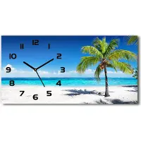 Tulup Wanduhr aus Glas – 60x30 cm - Glasbild - Glasuhr - Gehärtetes Glas - schwarze-zeiger - Tropischer Strand