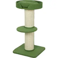 Slyrun 91cm Katzenbaum mit Katzenbett und Wollplatte - Spielbaum aus Naturholz mit kuscheligem Schlafplatz in Grün
