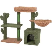 Goplus Katzenbaum Kaktus, Katzenbaum mit Plüschsitzplatz, Hängematte, Katzenhöhle, Kratzstämme & Waschbare Kissen, 81cm hoch, Grün