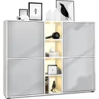 Vladon Highboard Cuba V3, Germany, Weiß matt/Hellgrau seidenmatt inkl. LED - Moderne Anrichte mit 12 Fächern (130,5 x 105,5 x 35,5 cm)