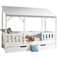 58 aufm Kessel Hausbett Katee 214x105x174 Kinderbett MDF+Massivholz Weiß
