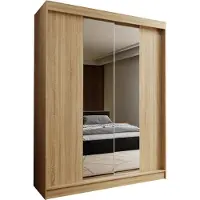 Masseno Schiebetürenschrank LUCENZA 150 cm Kleiderschrank Schlafzimmer Schrank 2-türig mit Spiegel Sonoma Eiche