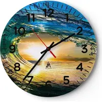 ARTTOR Wanduhr - Rund - Glasuhr - Ozean Welle Sonne Klima - 30x30cm - Schleichendes Uhrwerk - Lautlos - zum Aufhängen bereit - Dekoration Modern - Wanddekoration aus Glas - C4AR30x30-2779