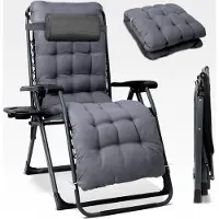 Markenlos Klappbarer Liegestuhl Gartenliege Sonnenliege Wetterfest mit Kissen Verstellbare Rückenlehne Zero Gravity Chair Relaxliege Bis 180 KG für Garten Terrasse Balkon XXL (1, Dunkelgrau)