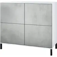 Vladon Kommode Rova V3, Moderner Küchenschrank mit 4 Push-to-Open Türen Weiß matt / Beton Oxid Optik (92,5 x 83.5 x 35)