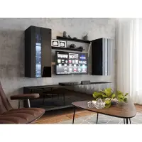Fun-Möbel Mediawand Wohnwand 6 tlg - NEXI XL 26 - Schwarz Hochglanz inkl. LED