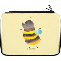 Mr. & Mrs. Panda Bleistiftetui Hummel flauschig - Gelb Pastell - Geschenk, Natur, Federmäppchen, Mäppchen, Schlamper, Lustige Sprüche, Blume, Biene, Federmappe, Etui