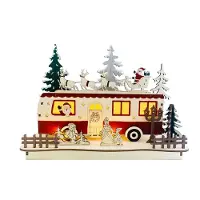 Bonetti LED Camper Weihnachten aus Holz mit warm-weißen Lichtern beleuchtet, teillackiert, ca. 26 x 19 cm lang, moderne Weihnachtsdekoration