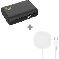 Cazy USB-C PD Powerbank 10.000mAh - Schwarz + 2-in-1 Magnetisches Drahtloses Ladepad 15W, kabelloses Laden, Powerbündel, geeignet für Smartphones/Tablets
