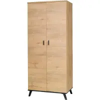 EURO-MEBLE Geräumiger 2D Kleiderschrank JOHN 1 / LEFKAS EICHE + SCHWARZ