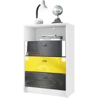 Vladon Kommode Pino V2 Fußball Bundesliga Fanartikel Dortmund, Germany, Kinderzimmer Anrichte in Weiß matt mit 3 Schubladen in Schwarz, Gelb & Schwarz Hochglanz (56 x 86,5 x 36 cm)
