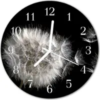 Tulup Glasuhr Wanduhr Küchenuhr Echt-Glas 30fi cm Pusteblume weiß