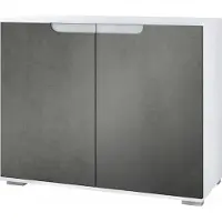 Vladon Kommode Sylt V3, Moderner Küchenschrank mit 2 großen Türen Weiß matt / Beton Dunkel Optik (92,5 x 75.5 x 35)