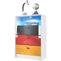 Vladon Kommode Pino V2 Deutschland Flagge, Germany, Anrichte mit 3 Schubladen mit RGB LED-Beleuchtung, Korpus Weiß matt, Fronten Schwarz, Rot & Gold Hochglanz (56 x 86,5 x 36 cm)