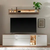 Lomadox Wohnwand in Eiche und weiß modern mit LED-Beleuchtung, 2-teilig - SAGUNTO-05