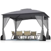 Goplus 365 x 300 cm Pavillon, Gartenpavillon mit Doppeldach, Reißverschlüssen, 4 Sandsäcken & 8 Erdnägeln, Pavillonzelt für Garten, Terrassen (Grau)
