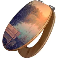 Banjado Design WC Sitz Bambus Absenkautomatik -Bank Am See - Toilettendeckel mit Absenkautomatik Holz/hochwertiger Bambus Klodeckel/WC-Sitz für alle gängigen Toiletten [TDB2 10877]