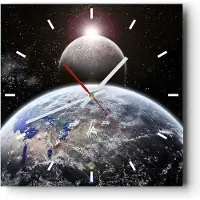 ARTTOR Wanduhr - Quadrat - Glasuhr - Apokalypse Meteorit Sterne Planet - 40x40cm - Schleichendes Uhrwerk - Lautlos - zum Aufhängen bereit - Dekoration Modern - Wanddekoration aus Glas - C3AC40x40-0352