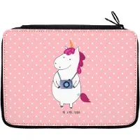Mr. & Mrs. Panda Etui Einhorn Fotograf - Rot Pastell - Geschenk, Bleistiftetui, Federtasche, Federmäppchen, Schlampermäppchen, Einhörner, Unicorn, Mäppchen, Reise, Urlaub