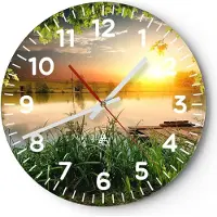 ARTTOR Wanduhr - Rund - Glasuhr - Brücke See - 40x40cm - Schleichendes Uhrwerk - Lautlos - zum Aufhängen bereit - Dekoration Modern - Wanddekoration aus Glas - C4AR40x40-3914