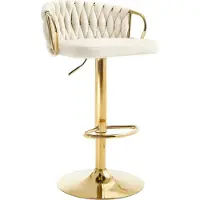 Woltu Barhocker, Samtstuhl mit geflochtener Rückenlehne, Fußstütze, Metallrahmen : Creme 1 Farbe: Creme Stückzahl: 1
