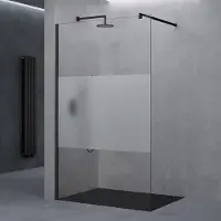 Doporro Duschwand für Dusche Duschabtrennung 80x200cm Schwarz Walk-In Dusche 10mm ESG-Sicherheitsglas Milchglas-Streifen inkl. NANO Bremen02MS