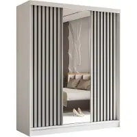 AGMAT-FURNITURE AGMAT Schwebetürenschrank Nevada, Kleiderschrank mit Spiegel und 3 Türen und 2 Schubladen, Moderne Garderobe in Farbe: Weiß, Schrank in Größe: 180 x 216 x 61 cm