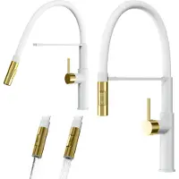 Granitan | Küchenarmatur Soria - Weiß - Höhe 470 mm - Flexibler Auslauf - Gebürstetes Gold