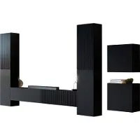 Mirjan 24 Wohnwand Capital V, Große Anbauwand, Wohnzimmer-Set (Farbe: Schwarz)