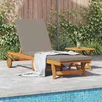 vidaXL Möbel Sonnenliege mit Rädern und Kissen Taupe Massivholz - Gartenliegen 4105538