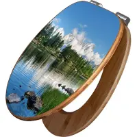 Banjado Design WC Sitz Bambus Absenkautomatik -Gebirgssee - Toilettendeckel mit Absenkautomatik Holz/hochwertiger Bambus Klodeckel/WC-Sitz für alle gängigen Toiletten [TDB2 12262]