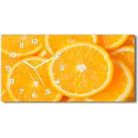 Tulup Wanduhr aus Glas – 60x30 cm - Glasbild - Glasuhr - Gehärtetes Glas - weisse-zeiger - Orange Scheiben