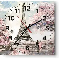 ARTTOR Wanduhr - Quadrat - Glasuhr - Bäume Eiffle Paar Frankreich - 30x30cm - Schleichendes Uhrwerk - Lautlos - zum Aufhängen bereit - Dekoration Modern - Wanddekoration aus Glas - C4AC30x30-3147