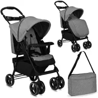 Momi ISLA – Ultraleichter Baby Kompaktbuggy ab Geburt, verstellbar mit Sonnenverdeck, inkl. Organizer, Fußsack & Tasche, ideal für Reisen – Grau