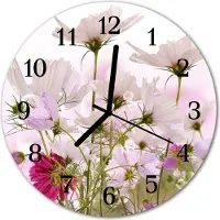 Tulup Glasuhr Wanduhr Küchenuhr Echt-Glas 30fi cm Kosmos-Blumen rosa