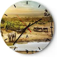 ARTTOR Wanduhr - Rund - Glasuhr - Safari Tiere - 40x40cm - Schleichendes Uhrwerk - Lautlos - zum Aufhängen bereit - Dekoration Modern - Wanddekoration aus Glas - C3AR40x40-3880