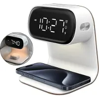 Dopwii Digitaler Wecker mit kabelloser Schnellladebasis; 15-W-Touch-Smart-Nachttischlampe mit 3 Farblichteinstellungen, geeignet für Wohnzimmer und Nachttisc