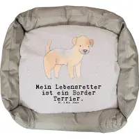 Mr. & Mrs. Panda Hundekörbchen Border Terrier Lebensretter - Grau Pastell - Geschenk, Valentinstag, Vatertag, Ruheplatz, Hund, Muttertag, Weihnachten