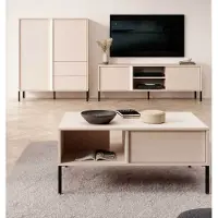 Meble Laski Wohnzimmer-Set Wohnwand Dast 3-teilig beige mit LED-Beleuchtung