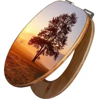Banjado Design WC Sitz Bambus Absenkautomatik -Sonnenaufgang - Toilettendeckel mit Absenkautomatik Holz/hochwertiger Bambus Klodeckel/WC-Sitz für alle gängigen Toiletten [TDB2 12297]