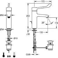 Kwc F4LT-MED Thermostat-Einhebel-Standbatterie Schlauchanschluss Rohranschluss Messing Armhebel, Variante:mit Anschlussrohren