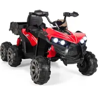 Goplus 12V Kinder Elektroquad ATV, Kinderquad mit LED-Scheinwerfer & Rücklicht, Musik, Bremse, Kindefahrzeug mit 6 stoßdämpfenden Rädern & Slow-Start-Funktion für Kinder ab 3 (Rot)