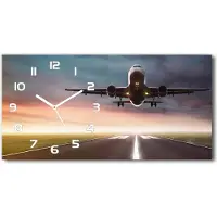 Tulup Wanduhr aus Glas – 60x30 cm - Glasbild - Glasuhr - Gehärtetes Glas - weisse-zeiger - Das Flugzeug beginnt,