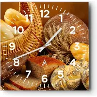 ARTTOR Wanduhr - Quadrat - Glasuhr - Bäckerei Brot Essen - 40x40cm - Schleichendes Uhrwerk - Lautlos - zum Aufhängen bereit - Dekoration Modern - Wanddekoration aus Glas - C4AC40x40-2309