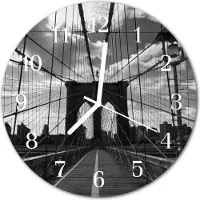 Tulup Glasuhr Wanduhr Küchenuhr Echt-Glas 30fi cm Brücke grau