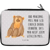 Mr. & Mrs. Panda Federmappe Affe - Grau Pastell - Geschenk, Afrika, Affen, Schulmäppchen, Federtasche, Liebe, Stifte Etui, Mäppchen, Federmäppchen, Äffchen, Selbstliebe