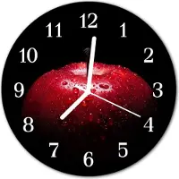 Tulup Glasuhr Wanduhr Küchenuhr Echt-Glas 30fi cm Apfel rot