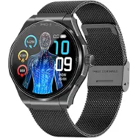 Knauermann PRO 3 2024 Smartwatch Herren Damen Gesundheitsuhr mit Telefonfunktion ECG HRV SOS AMOLED Display Schwarz